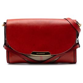 Borsa a tracolla Abbott in pelle rossa e tela House Check di Burberry