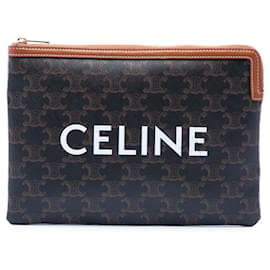 Clutch Celine Brown Small Triomphe in tela rivestita - Céline