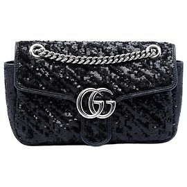 Bolso de hombro Gucci Black Medium GG Marmont Matelasse de lentejuelas y cuero