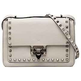 Borsa a tracolla Valentino in pelle grigia Rockstud con chiusura Flip Lock