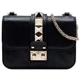 Valentino Black Mini Leather Rockstud Glam Lock Crossbody