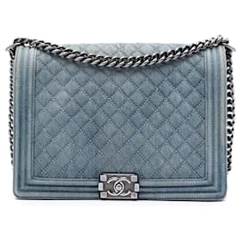 Chanel Blue Large Quilted Denim Boy Flap