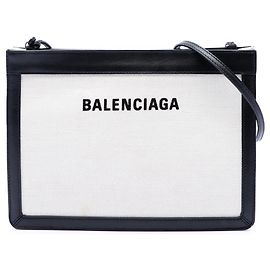 Pochette a tracolla Balenciaga in tela marrone e blu navy