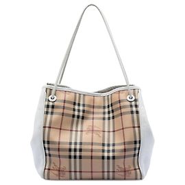 Sac Tote Canterbury Burberry Beige Small Haymarket Check en toile enduite et cuir de veau