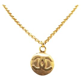 Chanel Gold CC vergoldete Kreis-Anhänger-Halskette