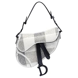 Borsa Saddle Dior bianca in pelle di vitello con paillettes e perline