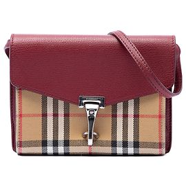 Bolso bandolera Burberry Red Small Leather and House Check Canvas Derby Macken