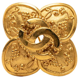 Spilla Chanel Gold CC Placcata Oro con Trifoglio e Vite