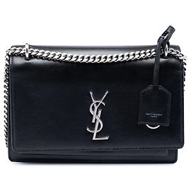 Borsa a tracolla Saint Laurent Monogram Sunset in pelle di vitello nera, misura Medium