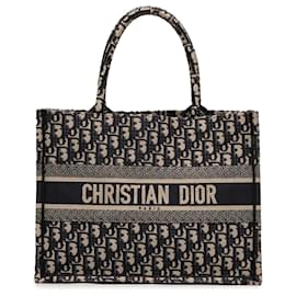 Dior Blue Medium Oblique Bestickte Canvas Book Tote
