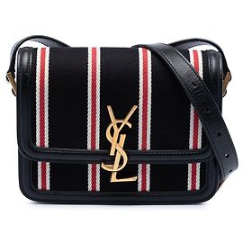 Borsa Saint Laurent Solferino in tela a righe nere Small con scatola