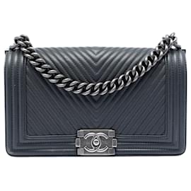 Chanel Gray Old Medium Chevron Lambskin Boy Flap