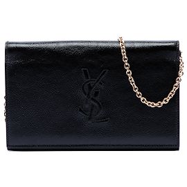 Clutch Belle de Jour con catena in pelle di vitello stropicciata nera Saint Laurent