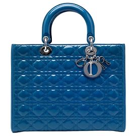 Lady Dior Cannage in vernice blu Large