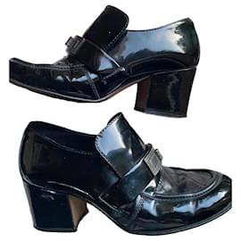 Chanel Black Patent Leather Block Heel Pumps