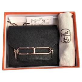 Cartera Hermès Roulis Slim en piel de cabra negra