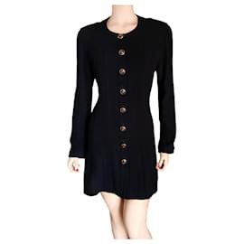 Chanel Vintage Jackenkleid aus Wolle Marineblau