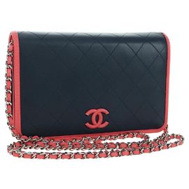 CHANEL Matelasse Chain Shoulder Bag Lamb Skin Navy Gold CC Auth ep14004SAM