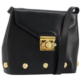 Borsa a Spalla Salvatore Ferragamo in Pelle Nera e Oro Auth kk677