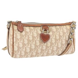 Borsa a Spalla Christian Dior Trotter Canvas Romantic PVC Beige Argento Auth 177266