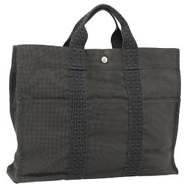 Hermès Sac à main HERMES Her LineMM en nylon gris argenté authentifié 171228A
