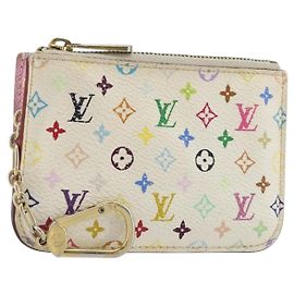 LOUIS VUITTON Pochette Cles NM Multicolor Purse White M93734 Auth 177362
