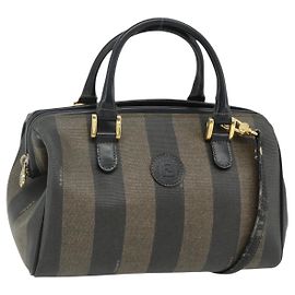 FENDI Borsa Boston Mini in Tela Pecan PVC Nero Marrone Auth bs34863