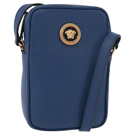 VERSACE Schultertasche Leder Blau Gold Auth 178510A - Versace