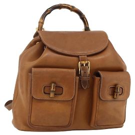 Zaino GUCCI Bamboo in pelle marrone oro 003 58 0016 Auth 177054