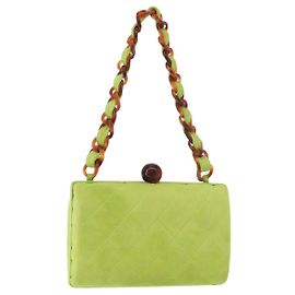 CHANEL Matelasse Chain Hand Bag Suede Light green CC Auth 176874SAV