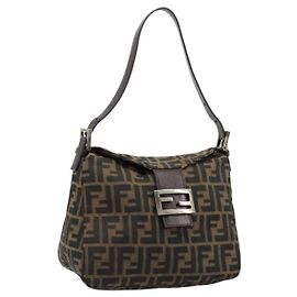 FENDI Zucca Canvas Mamma Baguette Bag Black Brown 222826426 Auth fm5313A