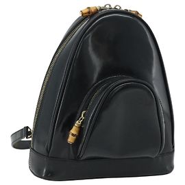 Borsa a Spalla GUCCI Bamboo in Pelle Vernice Nera e Oro 003 2113 0127 Auth 168840