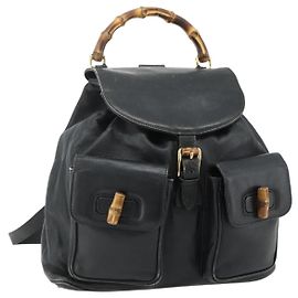 Zaino GUCCI Bamboo in pelle nera e oro Auth 176996