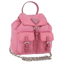 Borsa a Spalla con Catena PRADA Nylon Rosa Argento Auth 177289A