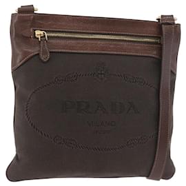 Borsa a tracolla PRADA Tela Marrone Oro Auth 177488A