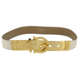 Cintura Salvatore Ferragamo Gancini in pelle 29.9" Oro Bianco Auth bs34881A