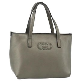 Borsa a mano Salvatore Ferragamo Gancini Pelle Bronzo Argento Auth ka4175