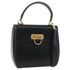Borsa Salvatore Ferragamo Gancini in pelle 2way nera oro Auth 177018