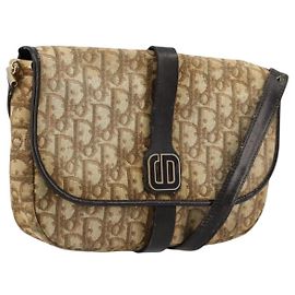 Borsa a tracolla Christian Dior Trotter Canvas Marrone Oro Auth 177851