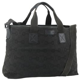 Borsa Tote GUCCI in tela 2way Nero Argento 240058 Auth bs34902