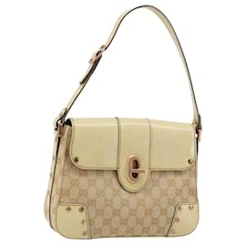 GUCCI GG Canvas Shoulder Bag Beige Gold Auth 177967A