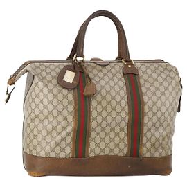 GUCCI GG Supreme Web Sherry Line Boston Bag PVC Beige Oro Autentica ar13893