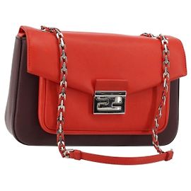 Borsa a tracolla FENDI Chain Baguette in pelle rossa argento Auth 177969A