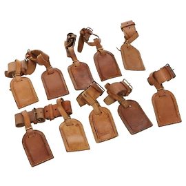 LOUIS VUITTON Powanie Name Tag Leather 10set Beige LV Auth 167214