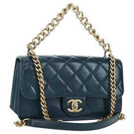 CHANEL Matelasse 23 Chain Bag Lamb Skin 2way Navy Gold CC Auth ep14001SAM