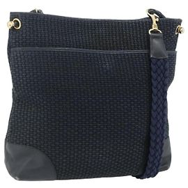 Borsa a Spalla BOTTEGA VENETA paglia Navy Gold Auth 178160