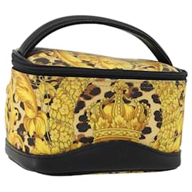 Gianni Versace Vanity Kosmetiktasche beschichtete Leinwand Gelbgold Auth BA12417A
