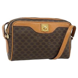 Céline Borsa a Spalla CELINE in Tela Macadam PVC Pelle Marrone Oro Autentica fm5323