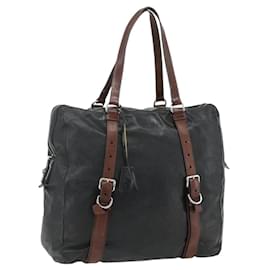 PRADA Tote Bag Leder Schwarz Silber Auth 178161 - Prada