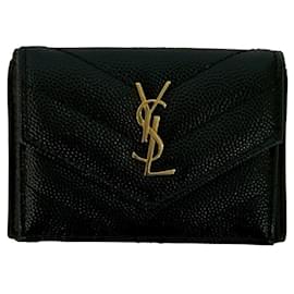 Mini billetera tríptico Yves Saint Laurent en cuero negro